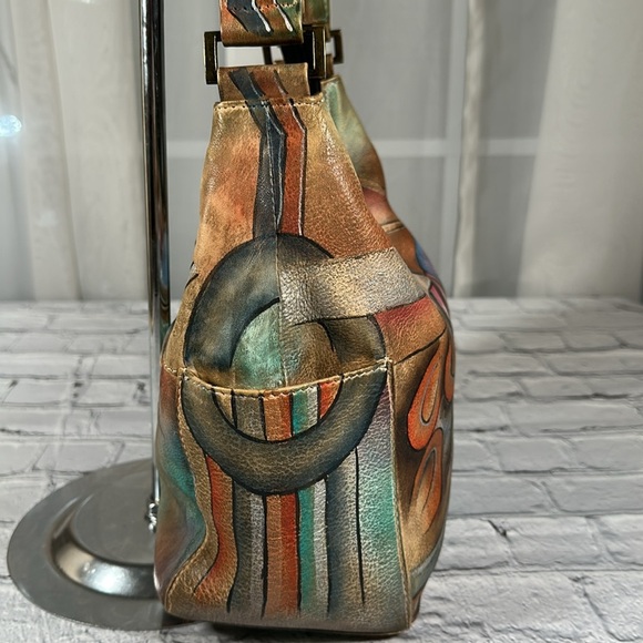 Anuschka Hand Painted Leather Purse Boho Hippie Handbag Tote India Abstract Art - Picture 7 of 16